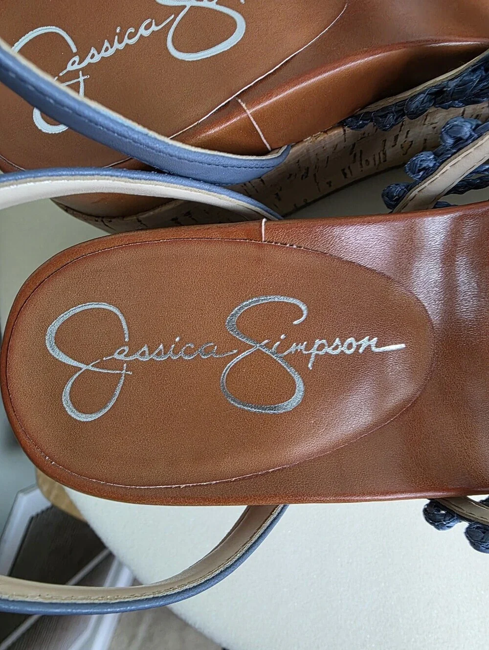 Jessica Simpson Callri Cork Platform Wedge Sandals Ash Blue NWT 7.5M Boho Chic